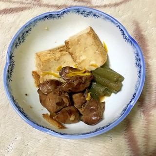 鶏レバーと焼き豆腐とフキの甘辛煮。